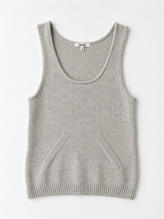 Splendid Tops - Splendid Cashmere Oatmeal Scoop Neck Knit Tank, Size Small Luxe Minimalism
